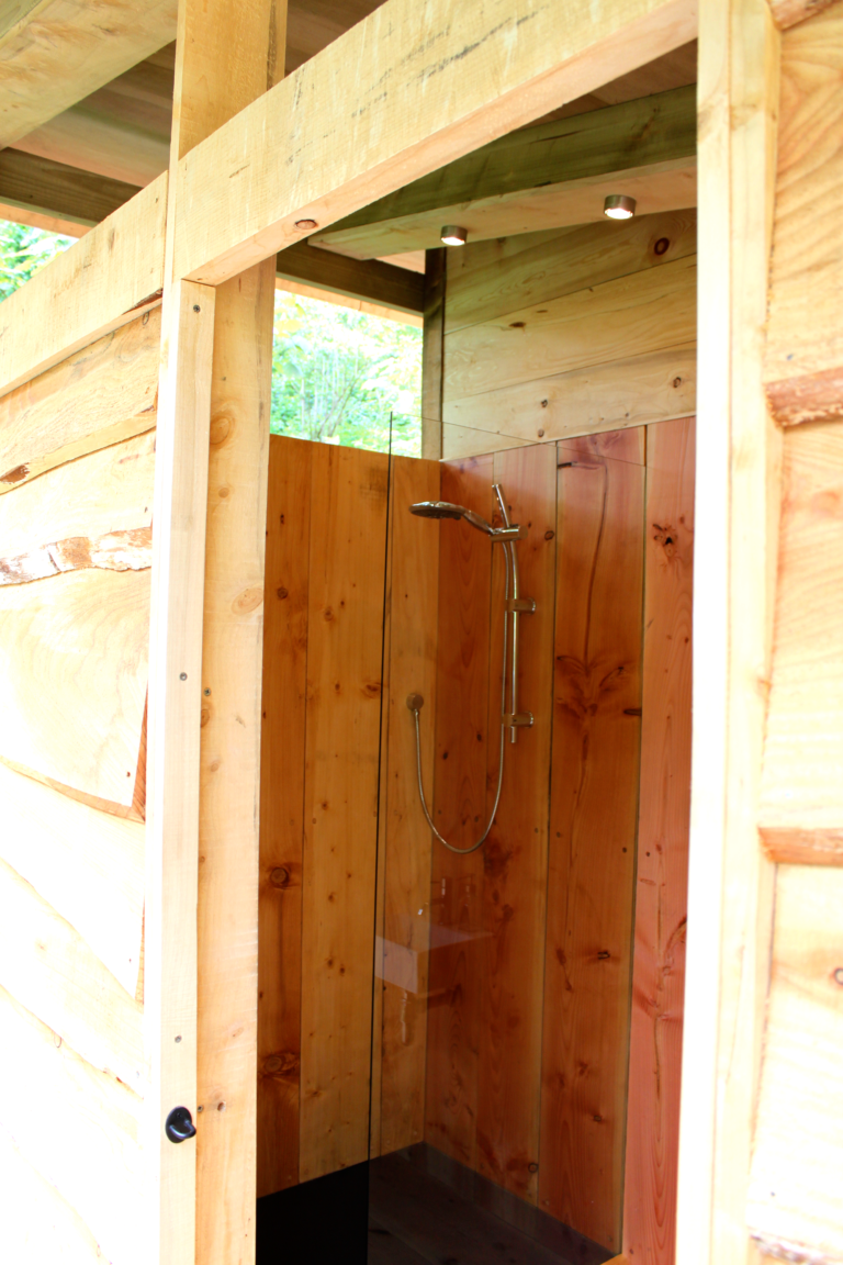 Woodpanelled shower Redwood Valley